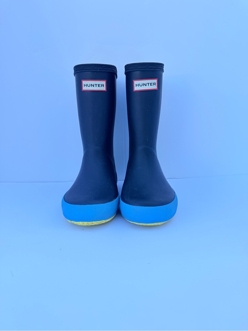 Hunter Kids First Classic Navy Blue Rain Boots Bright Blue Trim